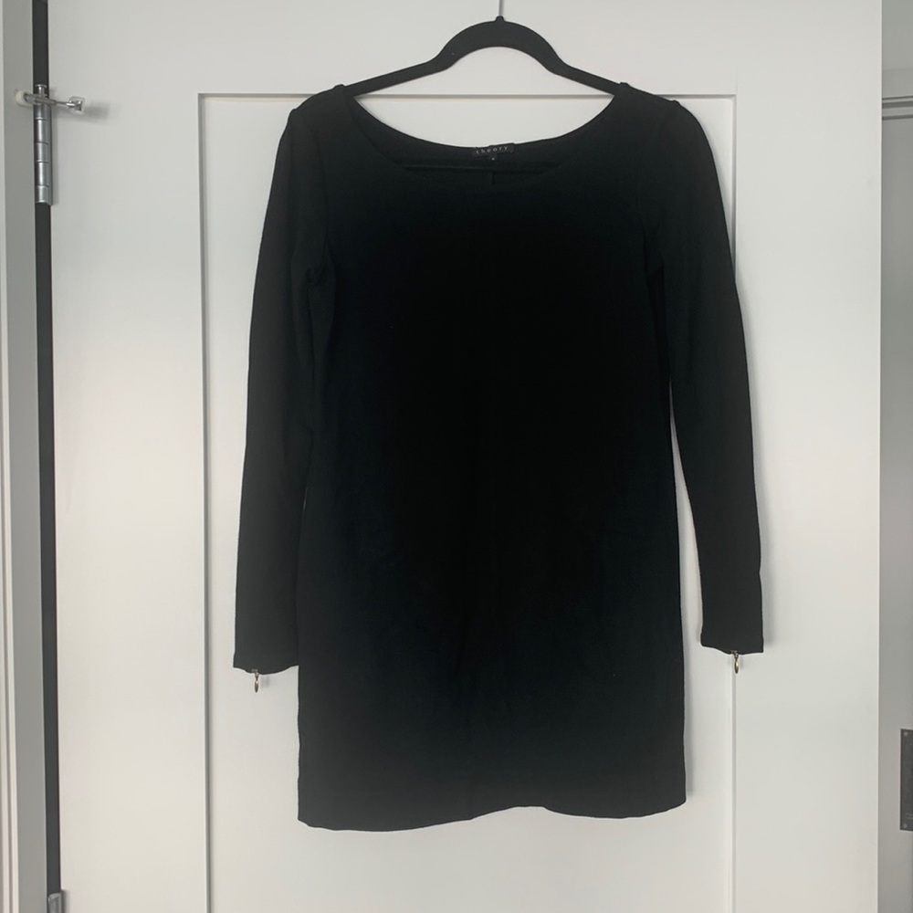 Theory black long sleeve mini dress, size medium
